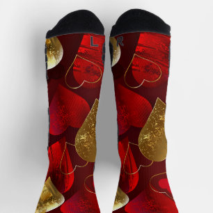Calcetines Valentinas doradas y rojas