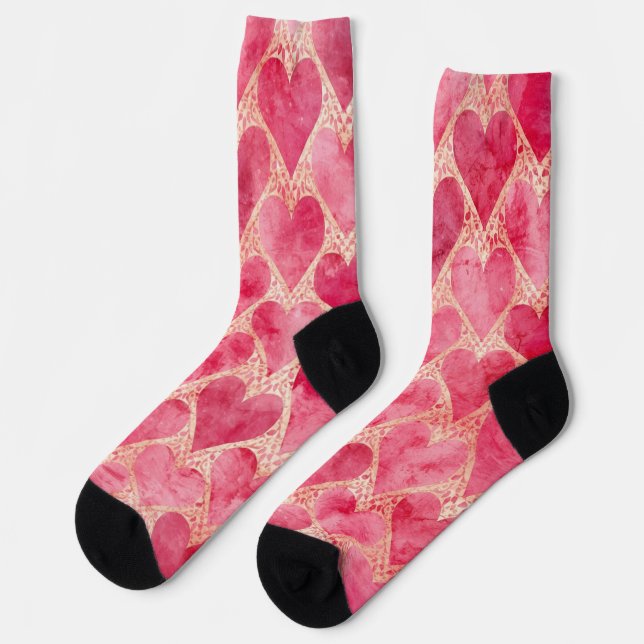 Calcetines Valentine's Day, Red Pink Love Heart Pattern (Izquierda)