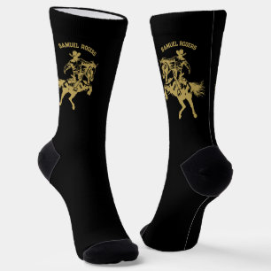 Calcetines Vaquero de oro a caballo con nombre personalizado
