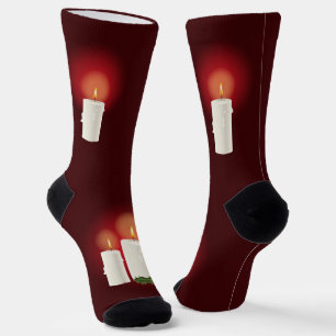 Calcetines Velas Blancas De Navidades Festividades En Rojo