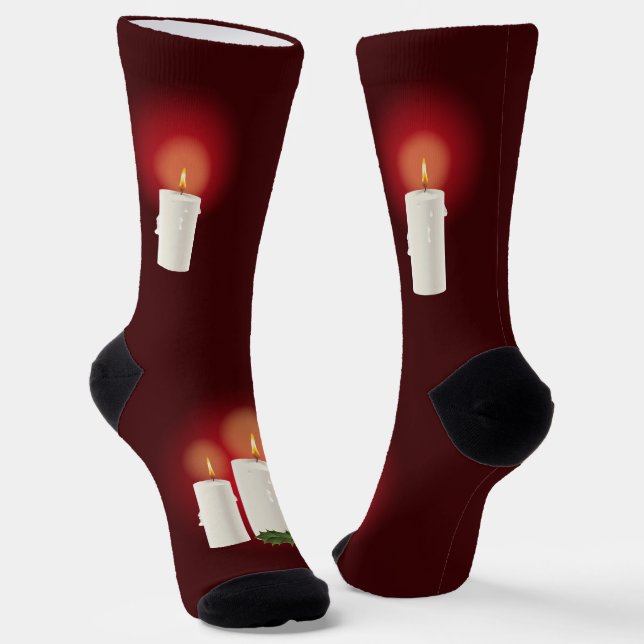 Calcetines Velas Blancas De Navidades Festividades En Rojo (Angular)