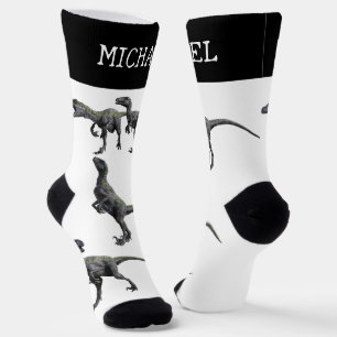 Calcetines Velociraptor Raptor Dinosaur Nombre personalizado