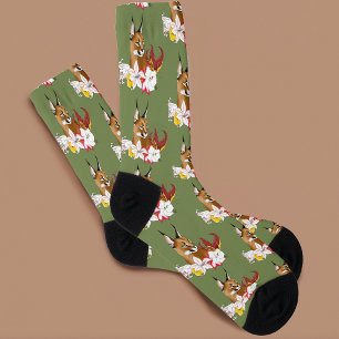 Calcetines Verde floral de gato salvaje caracal