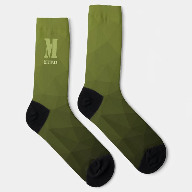 Calcetines Verde oliva militar estampado geométrico de malla  (Derecha)