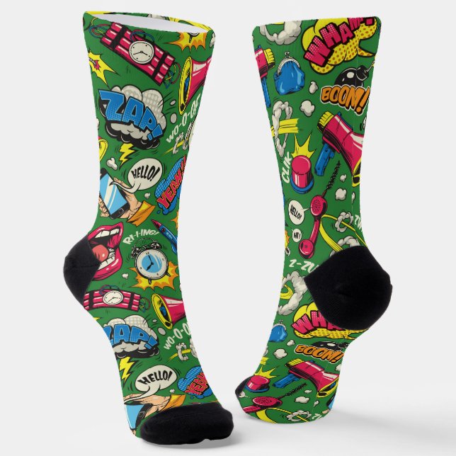 Calcetines verdes personalizados de arte pop Comic (Angular)