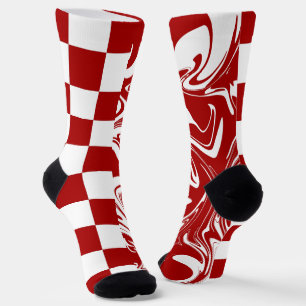 Calcetines Verificaciones y remolinos en rojo y blanco