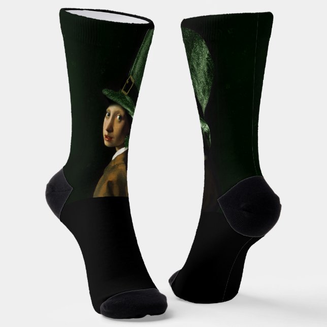 Calcetines Vermeer Pearl Earring Clover St Patrick's Day (Angular)