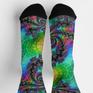 Calcetines Viaje Hippie Psicodélico Espiral Fractal Arcoíris