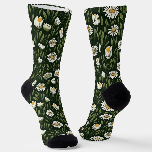 Calcetines Vibrant Daisy Pattern with Lush Green Accents (Angular)