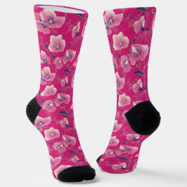 Calcetines Vibrant Floral Pattern in Pink, White & Royal Blue
