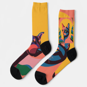 Calcetines Vibrant Pop Art Cat Portrait