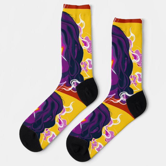 Calcetines Vibrant Stylized Portrait with Abstract Elements (Izquierda)