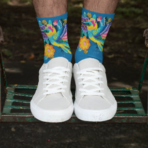 Calcetines Vibrante Hummingbird y patrón de bordado floral