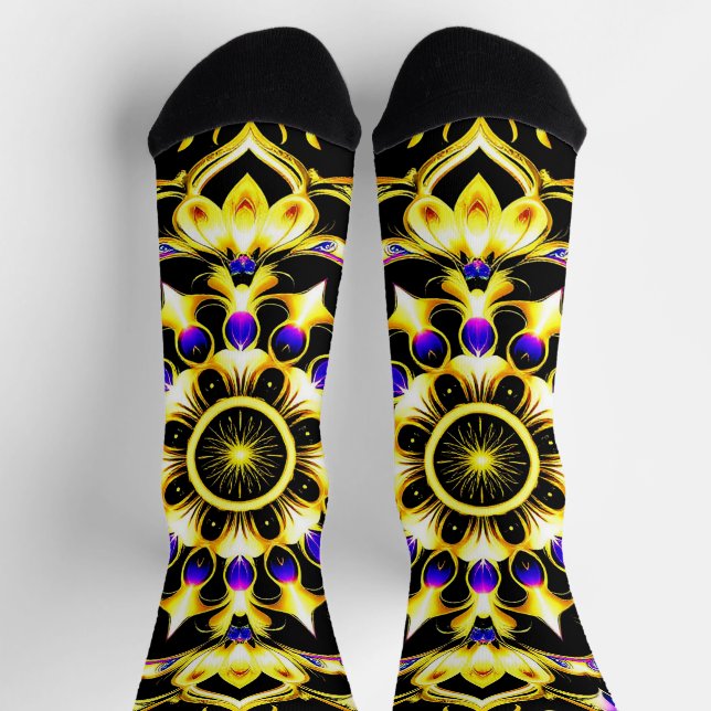 Calcetines Vibrante Ornate Mandala Design (Arriba)