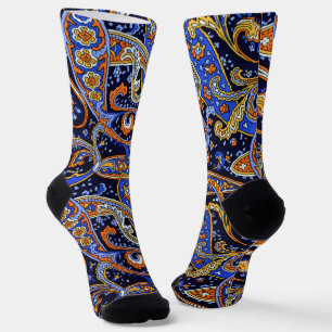 Calcetines Vibrante Patrón de Paisley Bohemioco de Azul Marin