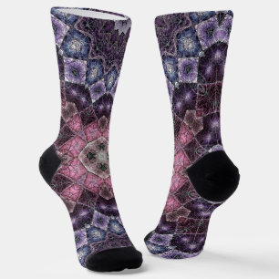 Calcetines Vibrante patrón web de Mandala rosa y morado
