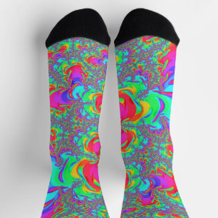 Calcetines Vibrante retro trippy Neon Rainbow Fractal Art