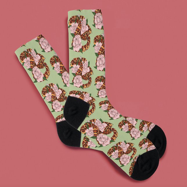 Calcetines Vibrante serpiente de maíz Flores de peonía rosada (Subido por el creador)