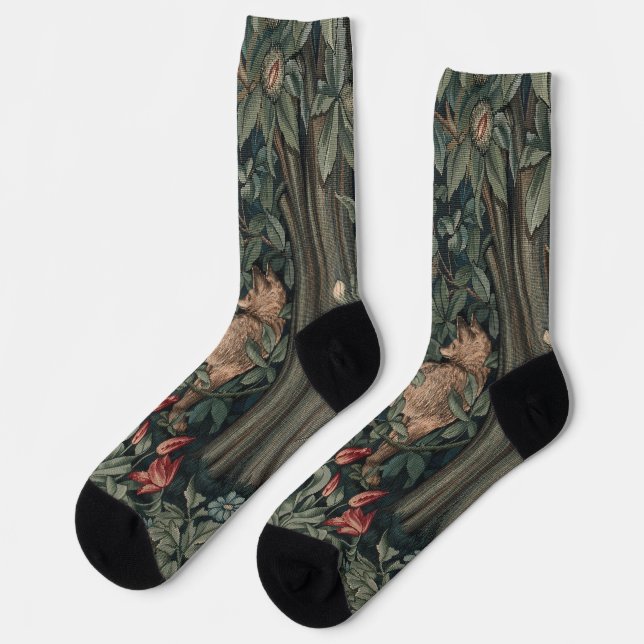 Calcetines Vida silvestre William Morris Greenery Fox (Izquierda)