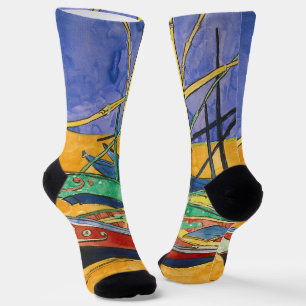 Calcetines Vincent van Gogh - Barcas de Pesca en la Playa
