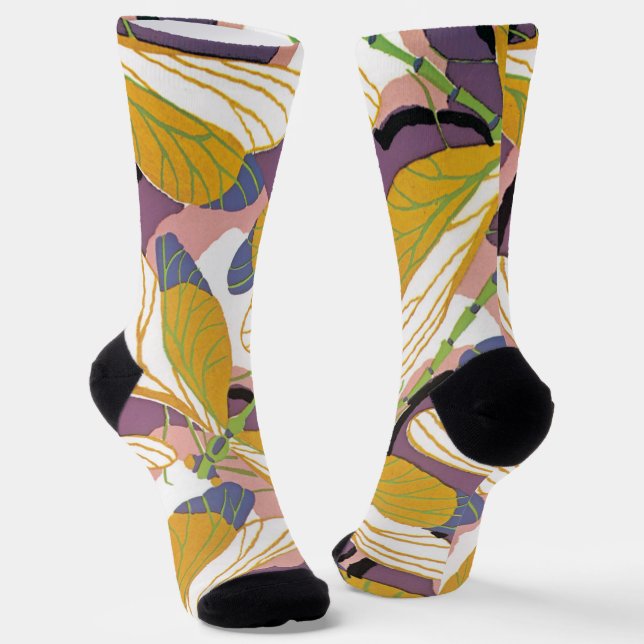 Calcetines Vintage Art Deco Jazz Pochoir Dragonflies Garden (Angular)