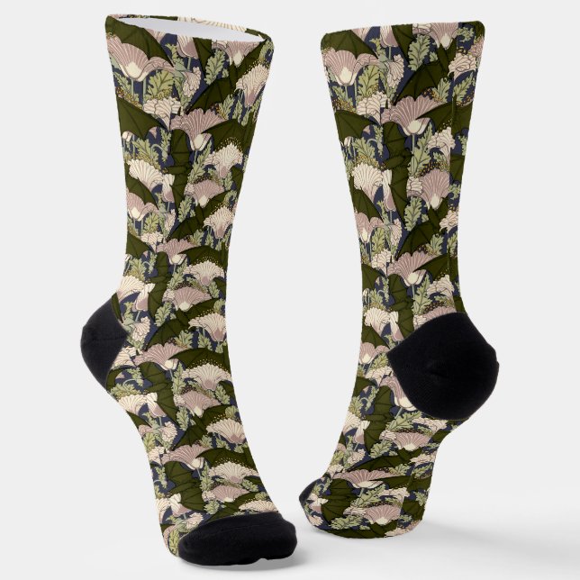 Calcetines Vintage Art Nouveau Bats And Poppies Pattern (Angular)