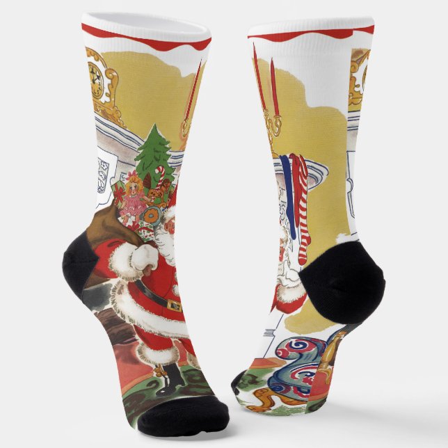 Calcetines Vintage Christmas, Jolly Santa Claus con presentes (Angular)