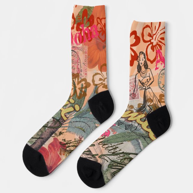 Calcetines Vintage de la flor hawaiana hula (Izquierda)