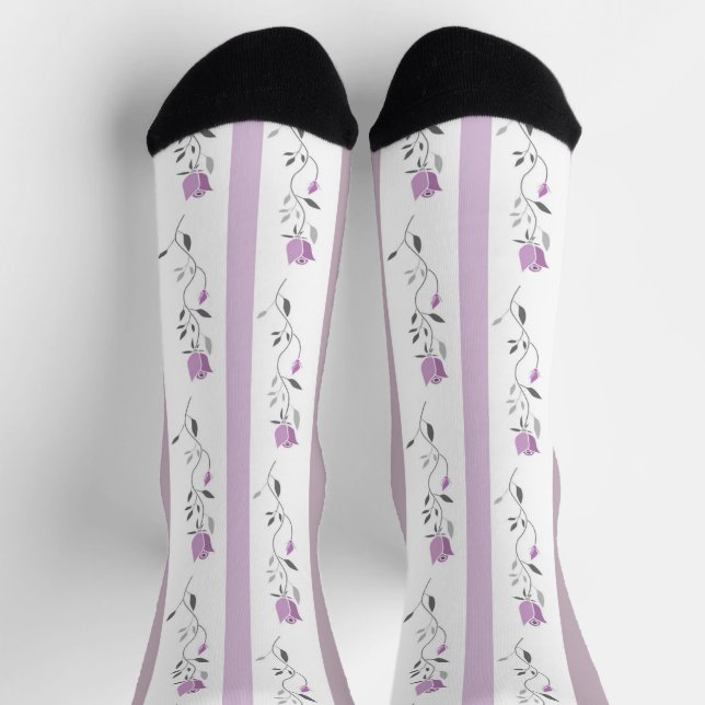 Calcetines Vintage Flowers Striped pattern white beige pink  (Arriba)
