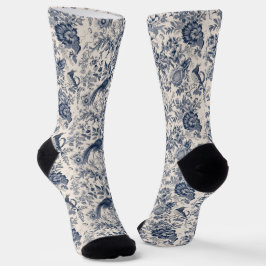 Calcetines Vintage French Blue Toile Fleurie