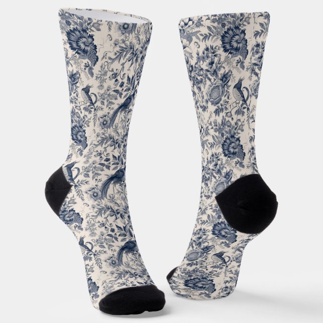 Calcetines Vintage French Blue Toile Fleurie (Angular)