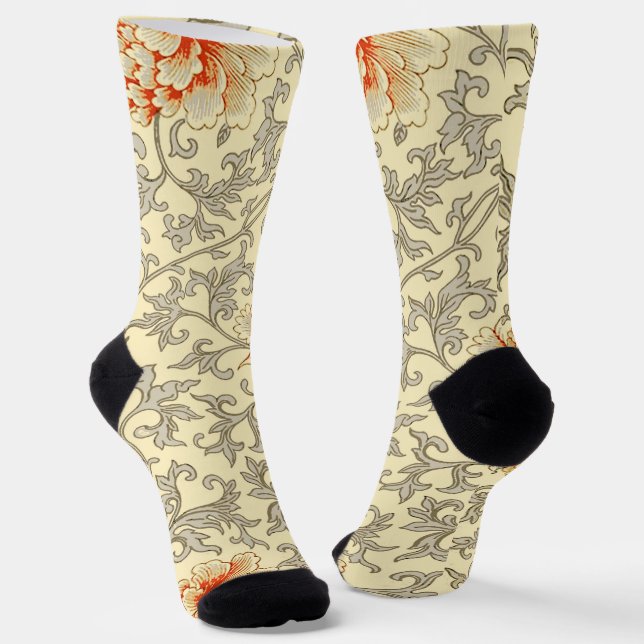 Calcetines Vintage Gris Gris Gris Botánico Floral (Angular)