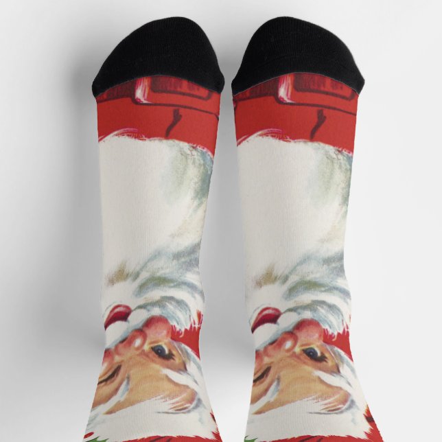 Calcetines Vintage Navidad Santa Claus, jolly y Winking (Arriba)