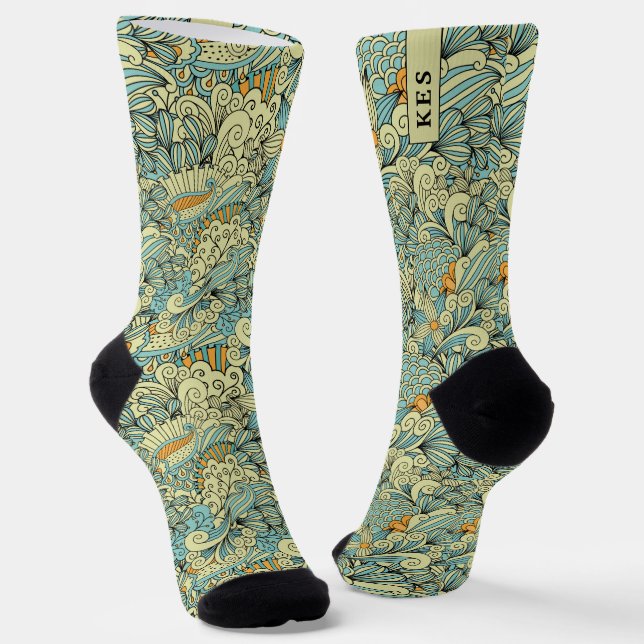 Calcetines Vintage Retro Botanical Floral Pattern Monogram (Angular)