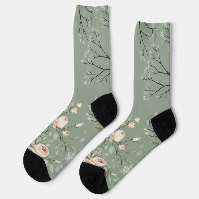Calcetines Vintage Rose & Snowflake Design (Izquierda)