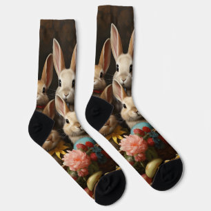 Calcetines Vintage Spring Easter Huevo Cesta Bunny Hop