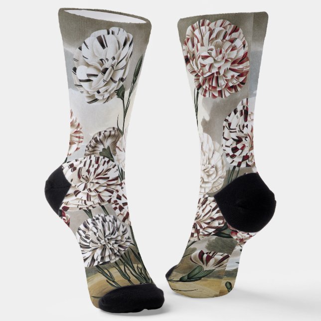 Calcetines Vintage Variegated Carnation Flowers with Grey Sky (Angular)