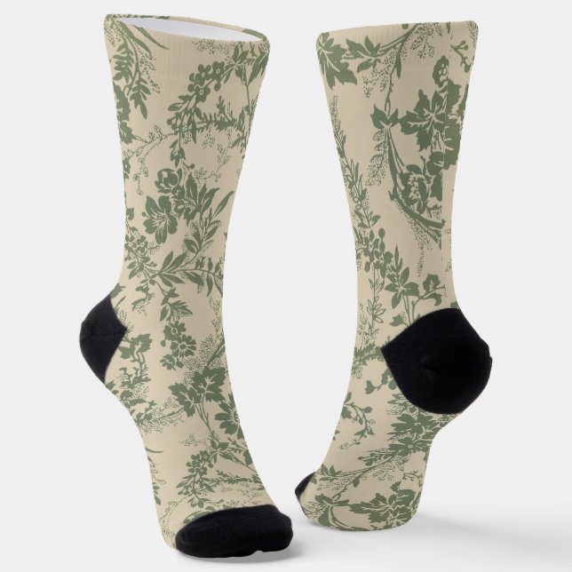 Calcetines Vintage Vibrant Green Floral Pattern (Angular)