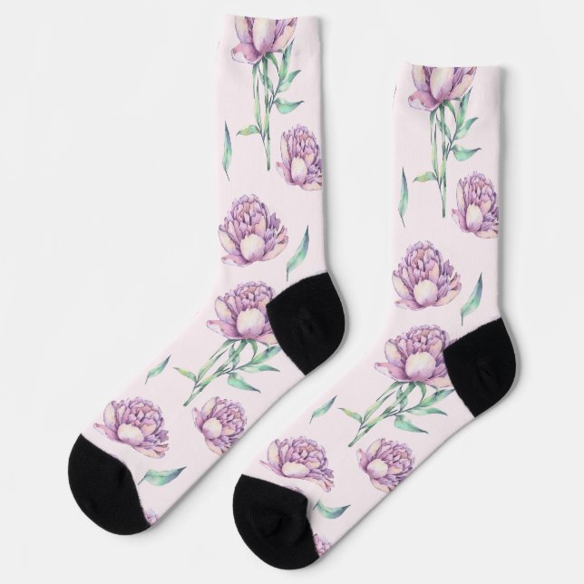 Calcetines Vintage Violet Peony Flowers Seamless Pattern (Izquierda)