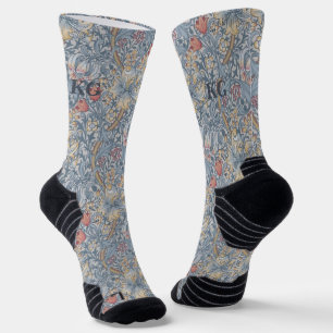Calcetines Vintage William Morris Navy Blue Red Chrysanthemum