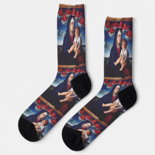 Calcetines Virgen María y Niño Arte Religioso Clásico
