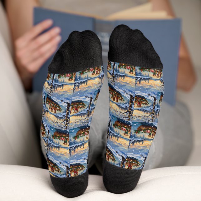 Calcetines Vizsla Christmas Boat Holiday (Abajo)