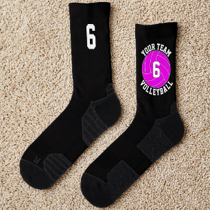 Calcetines Voleibol Rosa Nombre de Equipo Personalizado y Núm