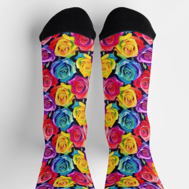 Calcetines Watercolor floral pattern, colorful rainbow roses (Arriba)