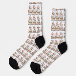 Calcetines Watercolor Lily y Huevos Pastel con conejo en cest
