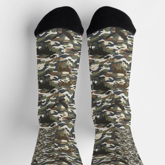 Calcetines  Watercolor Style Camouflage Camo with Animals (Arriba)
