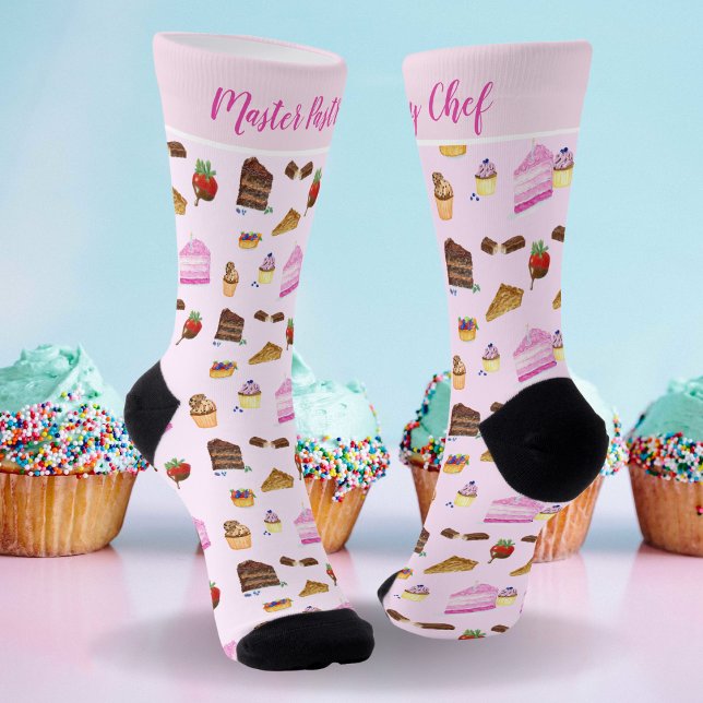 Calcetines Watercolor Yummy Postres Panadería Pastelería Chef (Subido por el creador)