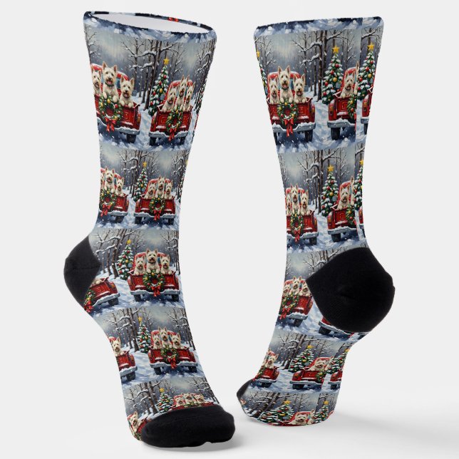 Calcetines West Highland White Terrier Christmas Red Truck (Angular)