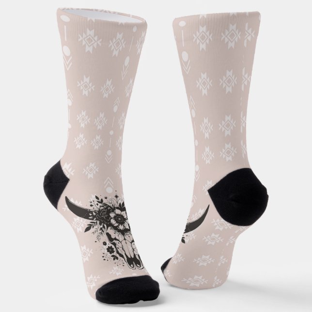 Calcetines Western Boho Longhorn Floral Socks (Angular)