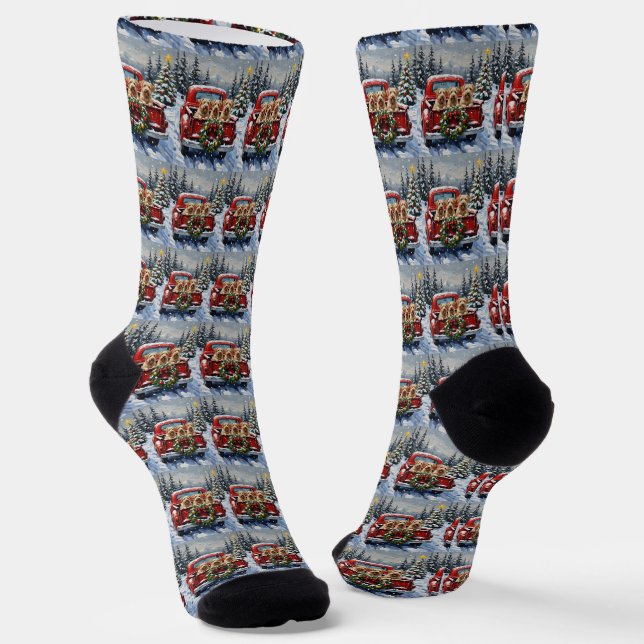 Calcetines Wheaten Terrier Christmas Red Truck Holiday Gift (Angular)